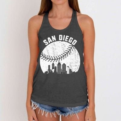 San Diego Skyline Baseball Fan Vintage San Diego Baseball Women's Knotted Racerback Tank