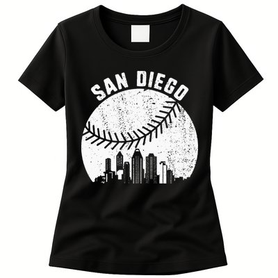 San Diego Skyline Baseball Fan Vintage San Diego Baseball Womens T-Shirt