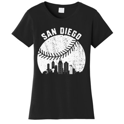 San Diego Skyline Baseball Fan Vintage San Diego Baseball Women's T-Shirt