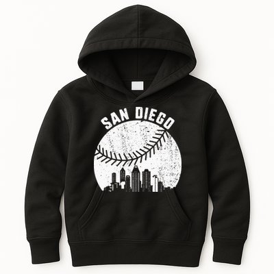 San Diego Skyline Baseball Fan Vintage San Diego Baseball Kids Hoodie