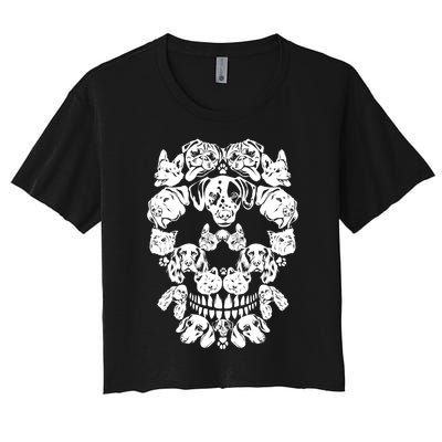 Skull Dog Skeleton Halloween Costume Scary Carnival Women's Crop Top Tee