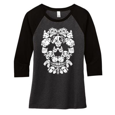 Skull Dog Skeleton Halloween Costume Scary Carnival Women's Tri-Blend 3/4-Sleeve Raglan Shirt