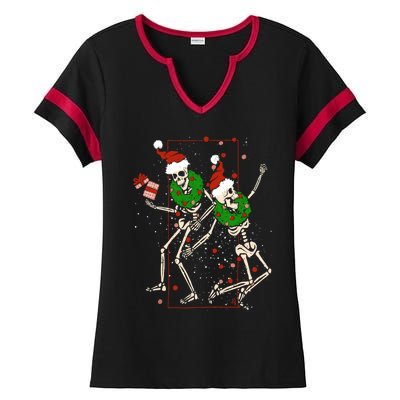 Skeleton Dancing Snowflake Christmas Santa Skeleton Xmas Cute Gift Ladies Halftime Notch Neck Tee