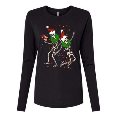 Skeleton Dancing Snowflake Christmas Santa Skeleton Xmas Cute Gift Womens Cotton Relaxed Long Sleeve T-Shirt