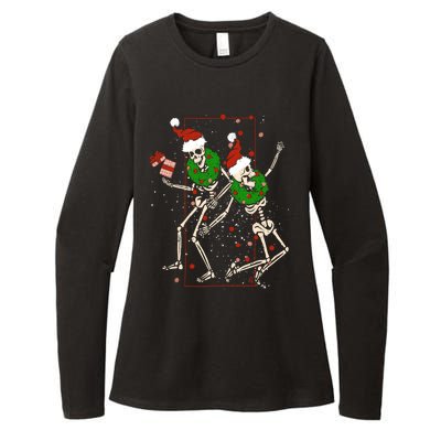 Skeleton Dancing Snowflake Christmas Santa Skeleton Xmas Cute Gift Womens CVC Long Sleeve Shirt