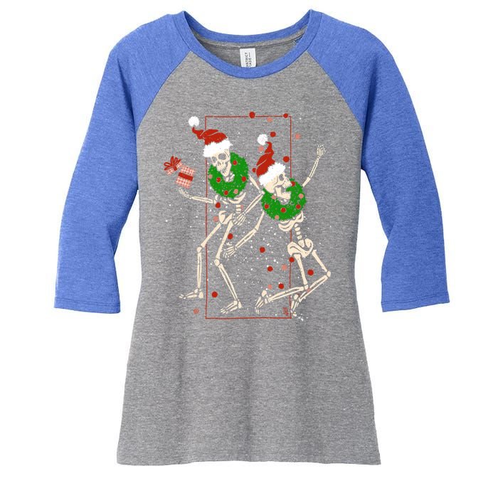 Skeleton Dancing Snowflake Christmas Santa Skeleton Xmas Cute Gift Women's Tri-Blend 3/4-Sleeve Raglan Shirt