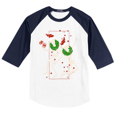 Skeleton Dancing Snowflake Christmas Santa Skeleton Xmas Cute Gift Baseball Sleeve Shirt