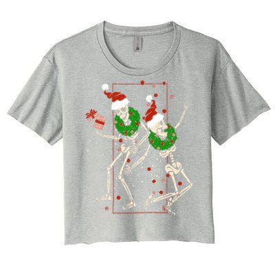 Skeleton Dancing Snowflake Christmas Santa Skeleton Xmas Cute Gift Women's Crop Top Tee