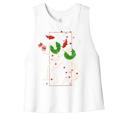 Skeleton Dancing Snowflake Christmas Santa Skeleton Xmas Cute Gift Women's Racerback Cropped Tank