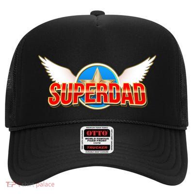 Super Dad Superhero Winged Badge Emblem High Crown Mesh Back Trucker Hat