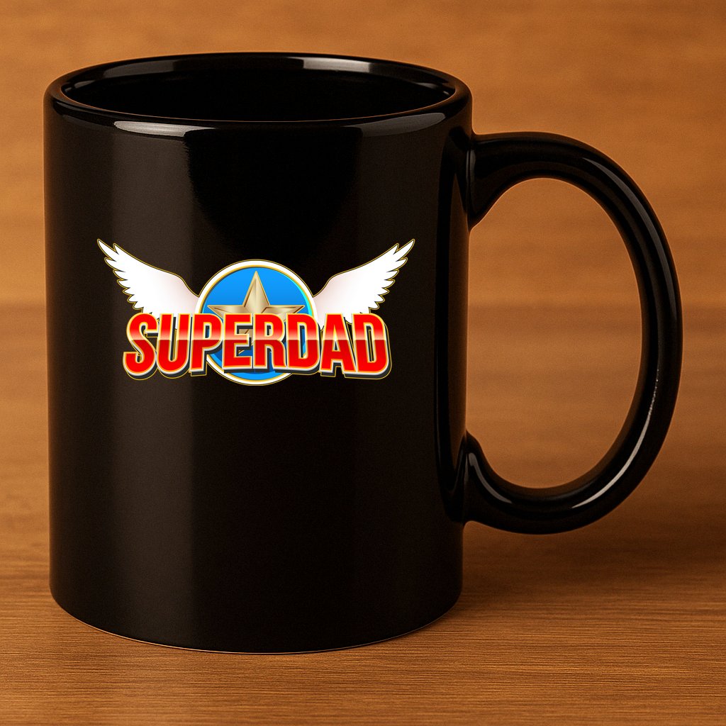 Super Dad Superhero Winged Badge Emblem 11oz C Handle Ceramic Mug