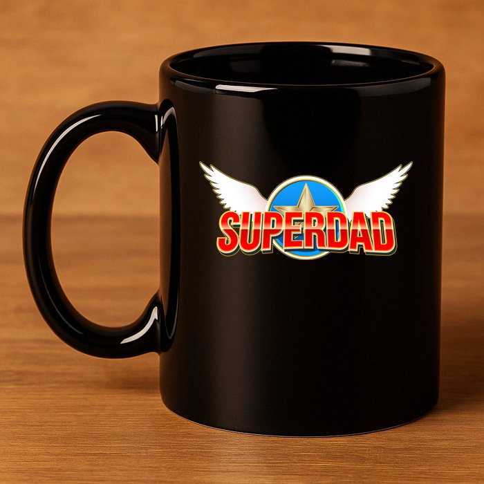 Super Dad Superhero Winged Badge Emblem 11oz C Handle Ceramic Mug