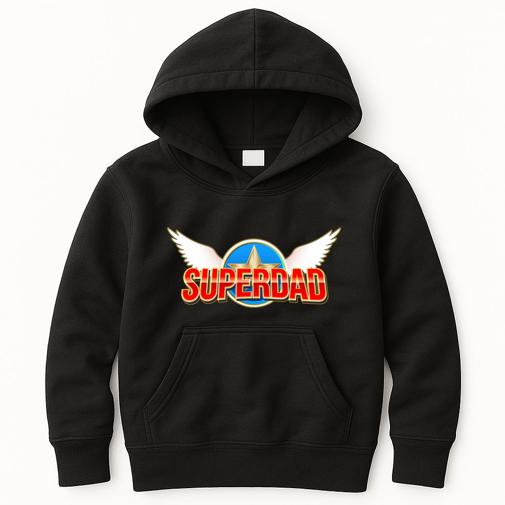 Super Dad Superhero Winged Badge Emblem Kids Hoodie