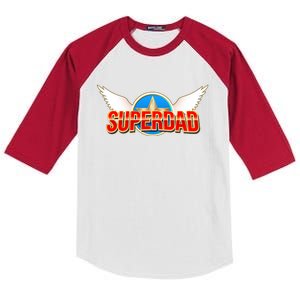 Super Dad Superhero Winged Badge Emblem Kids Colorblock Raglan Jersey