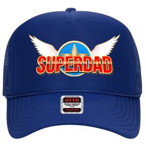 Super Dad Superhero Winged Badge Emblem High Crown Mesh Back Trucker Hat