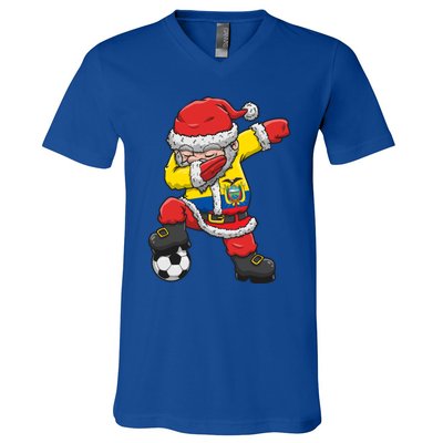 Soccer Dabbing Santa Christmas Ecuador Football Soccer P Funny Gift V-Neck T-Shirt