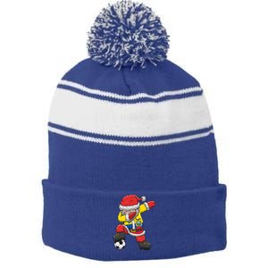 Soccer Dabbing Santa Christmas Ecuador Football Soccer P Funny Gift Stripe Pom Pom Beanie