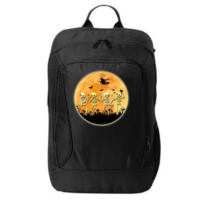 Spooky Dancing Skeleton In A Graveyard Witch Moon Halloween Gift City Backpack