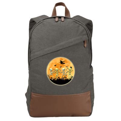 Spooky Dancing Skeleton In A Graveyard Witch Moon Halloween Gift Cotton Canvas Backpack