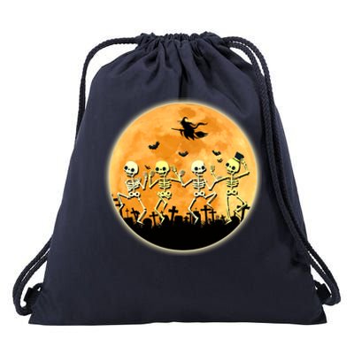 Spooky Dancing Skeleton In A Graveyard Witch Moon Halloween Gift Drawstring Bag