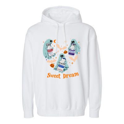 Sweet Dream Spooky Nurse Halloween Cute Ghost Garment-Dyed Fleece Hoodie