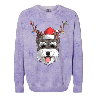 Schnauzer Dog Santa Claus Hat Christmas Xmas Reindeer Gift Colorblast Crewneck Sweatshirt