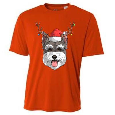 Schnauzer Dog Santa Claus Hat Christmas Xmas Reindeer Gift Cooling Performance Crew T-Shirt