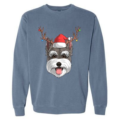 Schnauzer Dog Santa Claus Hat Christmas Xmas Reindeer Gift Garment-Dyed Sweatshirt