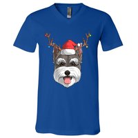 Schnauzer Dog Santa Claus Hat Christmas Xmas Reindeer Gift V-Neck T-Shirt