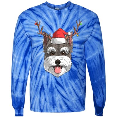 Schnauzer Dog Santa Claus Hat Christmas Xmas Reindeer Gift Tie-Dye Long Sleeve Shirt