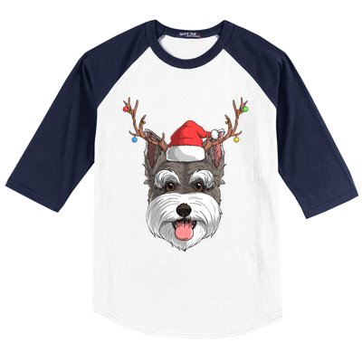 Schnauzer Dog Santa Claus Hat Christmas Xmas Reindeer Gift Baseball Sleeve Shirt