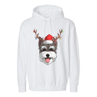 Schnauzer Dog Santa Claus Hat Christmas Xmas Reindeer Gift Garment-Dyed Fleece Hoodie