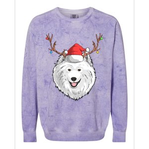 Samoyed Dog Santa Claus Hat Christmas Xmas Holiday Reindeer Cool Gift Colorblast Crewneck Sweatshirt