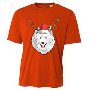 Samoyed Dog Santa Claus Hat Christmas Xmas Holiday Reindeer Cool Gift Cooling Performance Crew T-Shirt