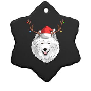 Samoyed Dog Santa Claus Hat Christmas Xmas Holiday Reindeer Cool Gift Ceramic Star Ornament