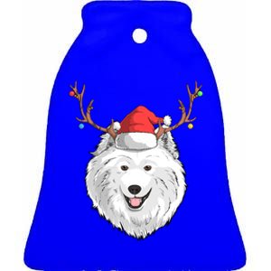 Samoyed Dog Santa Claus Hat Christmas Xmas Holiday Reindeer Cool Gift Ceramic Bell Ornament