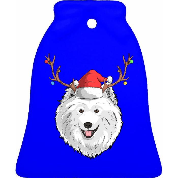 Samoyed Dog Santa Claus Hat Christmas Xmas Holiday Reindeer Cool Gift Ceramic Bell Ornament