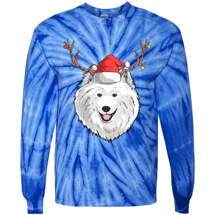 Samoyed Dog Santa Claus Hat Christmas Xmas Holiday Reindeer Cool Gift Tie-Dye Long Sleeve Shirt