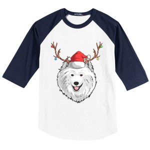 Samoyed Dog Santa Claus Hat Christmas Xmas Holiday Reindeer Cool Gift Baseball Sleeve Shirt