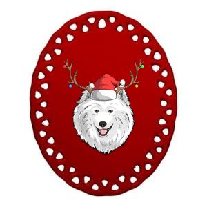 Samoyed Dog Santa Claus Hat Christmas Xmas Holiday Reindeer Cool Gift Ceramic Oval Ornament