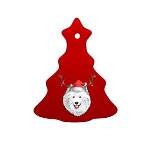 Samoyed Dog Santa Claus Hat Christmas Xmas Holiday Reindeer Cool Gift Ceramic Tree Ornament