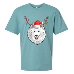 Samoyed Dog Santa Claus Hat Christmas Xmas Holiday Reindeer Cool Gift Sueded Cloud Jersey T-Shirt