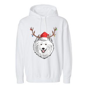 Samoyed Dog Santa Claus Hat Christmas Xmas Holiday Reindeer Cool Gift Garment-Dyed Fleece Hoodie