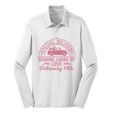 Special Delivery Sending Loads Of Love February 14 Valentine’S Day Silk Touch Performance Long Sleeve Polo