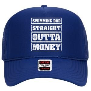 Swimming Dad Straight Outta Money Funny Swimming Fathers Day Meaningful Gift High Crown Mesh Back Trucker Hat