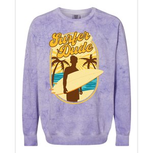 Surfer Dude Surfing Surfboarding Lover Sunset Beach Waves Colorblast Crewneck Sweatshirt