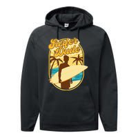 Surfer Dude Surfing Surfboarding Lover Sunset Beach Waves Performance Fleece Hoodie