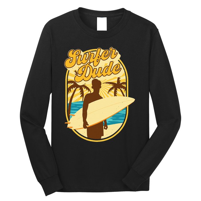 Surfer Dude Surfing Surfboarding Lover Sunset Beach Waves Long Sleeve Shirt