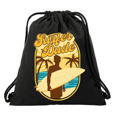 Surfer Dude Surfing Surfboarding Lover Sunset Beach Waves Drawstring Bag