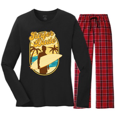 Surfer Dude Surfing Surfboarding Lover Sunset Beach Waves Women's Long Sleeve Flannel Pajama Set 